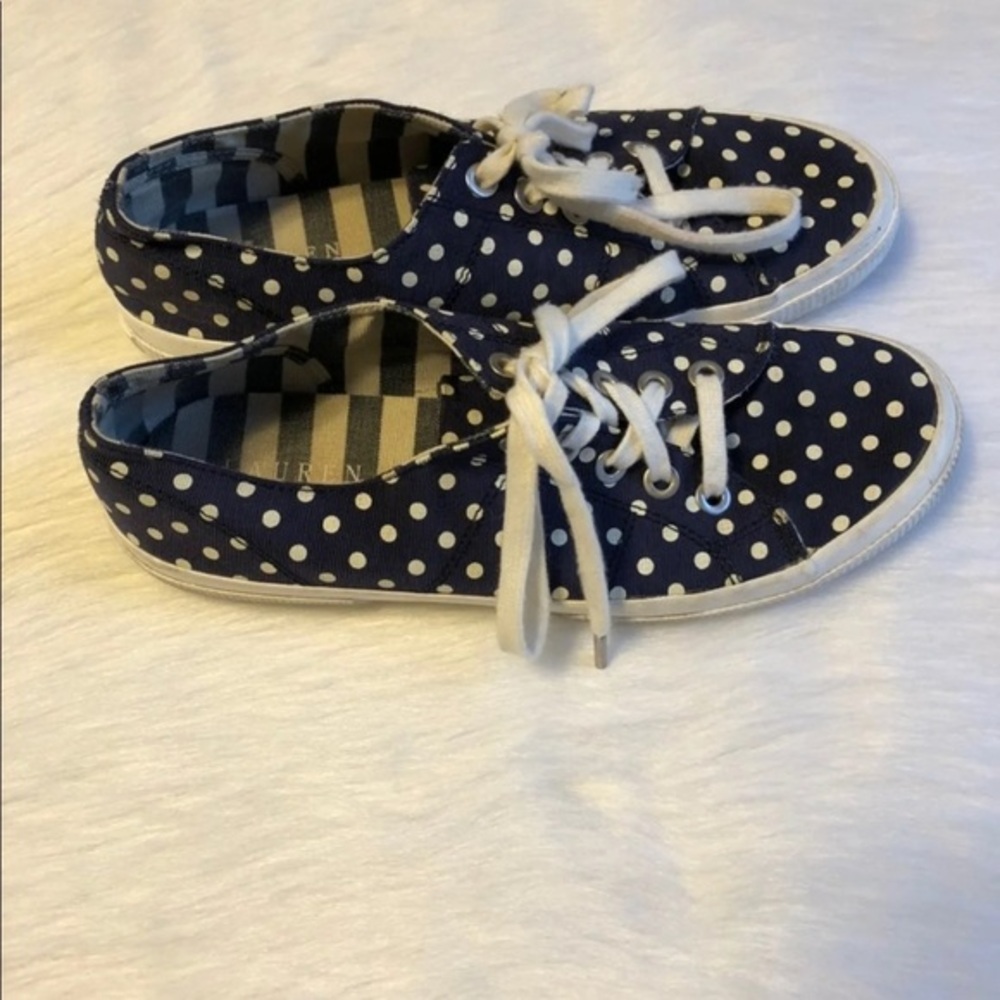 Lauren Ralph Lauren Blue and White Polka Dot Sneakers Women’s Size 9.5